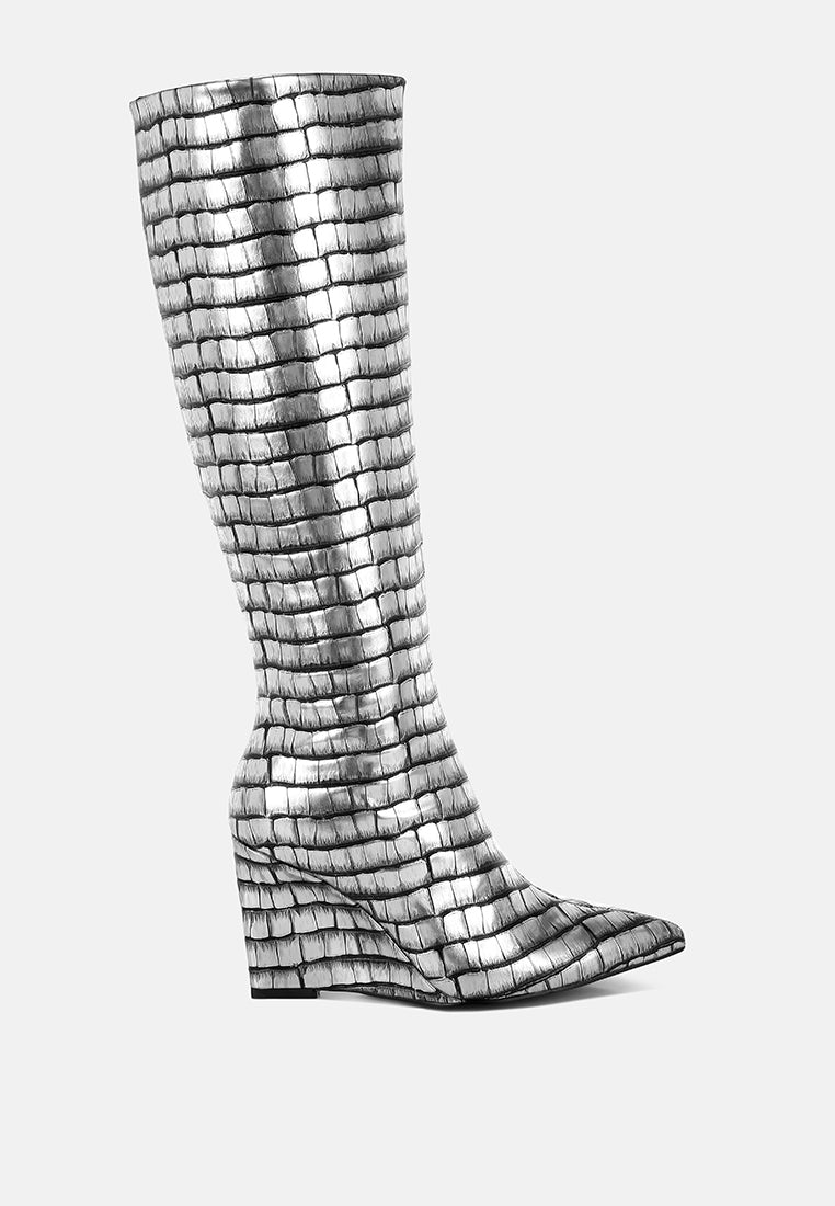 Bass Head Croco Metallic Long Boots