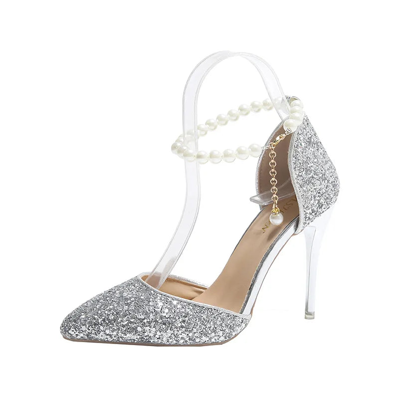 2025 New Woman Pumps Luxury Sequins High Heels Summer Women Party Shoes Fashion Sexy Gold Sliver Stiletto Heels Ladies Sandals