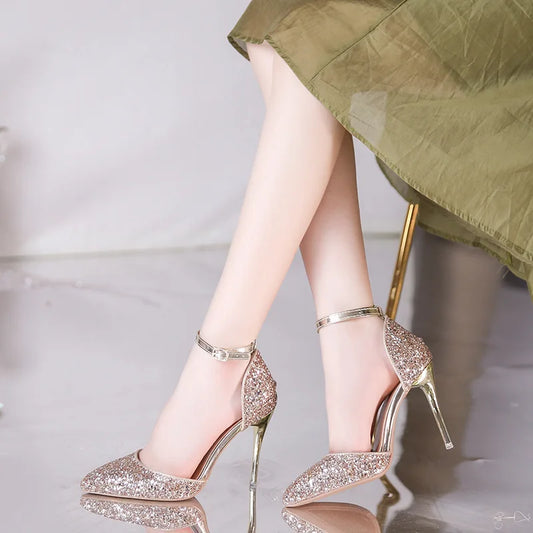 2025 New Woman Pumps Luxury Sequins High Heels Summer Women Party Shoes Fashion Sexy Gold Sliver Stiletto Heels Ladies Sandals