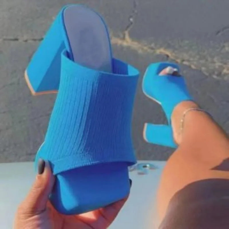 Women Sandals Knitted Platform Slippers Chunky High Heels Women Peep Toe Fashion Ladies Sandals Outdoor Lightweight Shoes Women