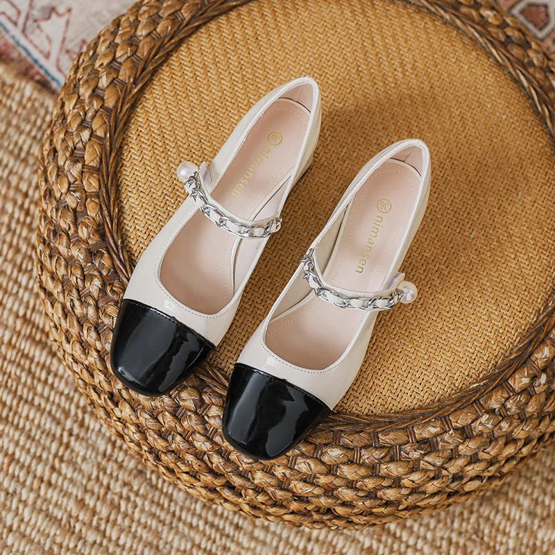 Ballerinas Woman 2025 Nurse Shoes Elegant Square Toe Low Heels Ballet Nursing New Summer Mary Janes Summer Shoes Ladies Low Heel