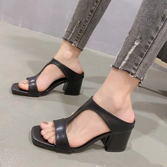 High Heeled Slippers for Women Summer 2025 New Korean Version Stylish and Comfortable Thick Heeled Slippers Woman High Heels