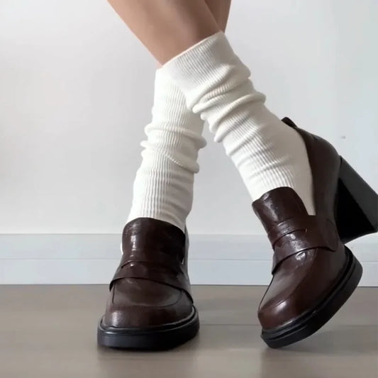 2025 New Retro pu Leather Slip On Women Pumps Ladies Loafers Dress Shoes Thick High Heels Platform Shoes