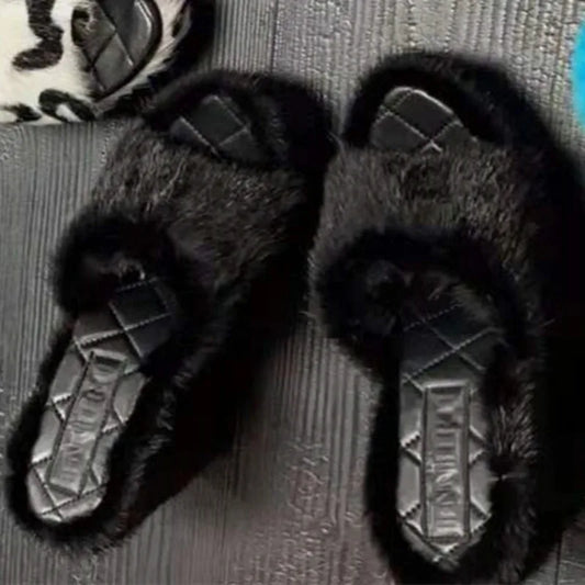 2025 Luxury Women's High Heels Fashion Versatile Furry Wedge Heel Platform Shoes Comfortable Height-increasing Women's Slippers