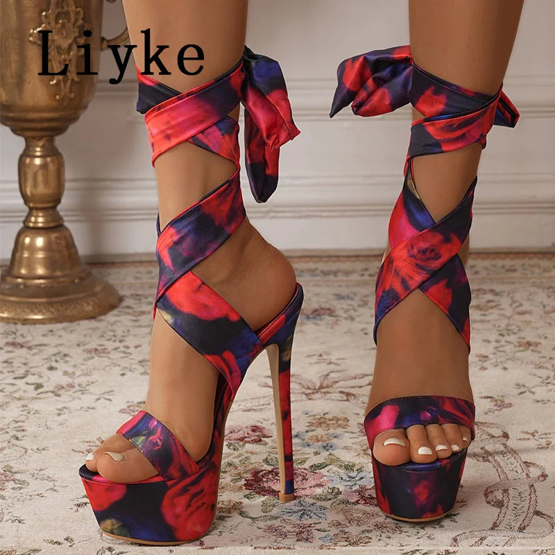 Liyke Summer Fashion Ankle Cross Strap Platform Sandals Women Wedding Banquet Shoes Sexy Open Toe Party Strip Pole Dance Heels