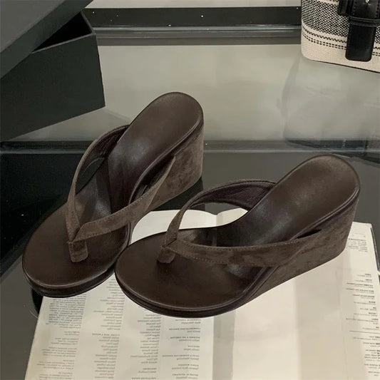 Summer Leopard Print Slides Clip Toe Platform sandals Wedges Women Slippers Fashion Thick Bottom High Heels Flip Flops Shoes