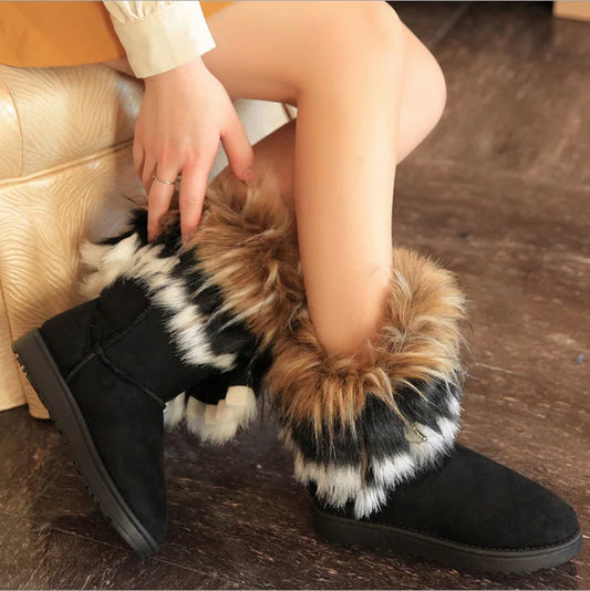 Shoes for Women Fur Boots Winter Warm Ankle Boots for Women Snow Shoes Round Toe Slip on Female Flock Snow Boot Ladies Shoes