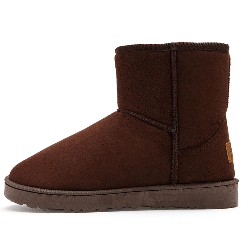 Brown Suede Men's Winter Boots Outdoor Warm Plush Snow Boots Men Fur Ankle Boots for Women Slip On Cotton Shoes botas masculino