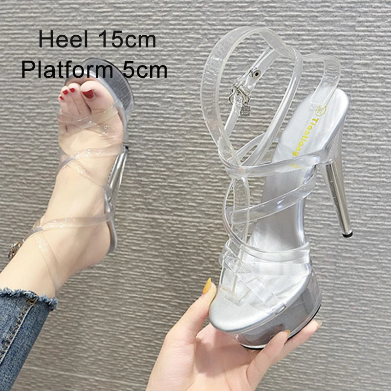 Crystal Show Stripper Heels Clear Shoes Women 2020 Platforms High Heels Sandals Female Transparent Sexy Wedding Shoes Slipper