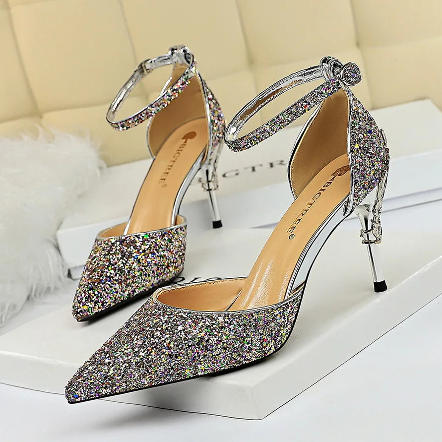 BIGTREE New Summer Women Pumps High Thin Heel Pointed Toe Buckle Sexy Ladies Bridal Wedding Women Shoes White High Heels Sandals