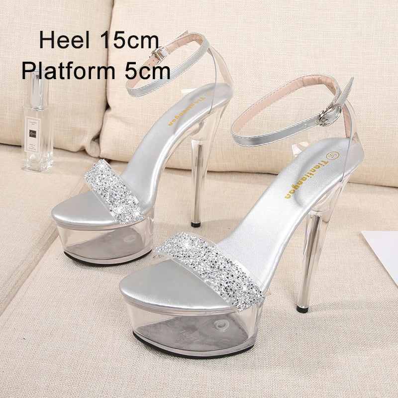 Crystal Show Stripper Heels Clear Shoes Women 2020 Platforms High Heels Sandals Female Transparent Sexy Wedding Shoes Slipper
