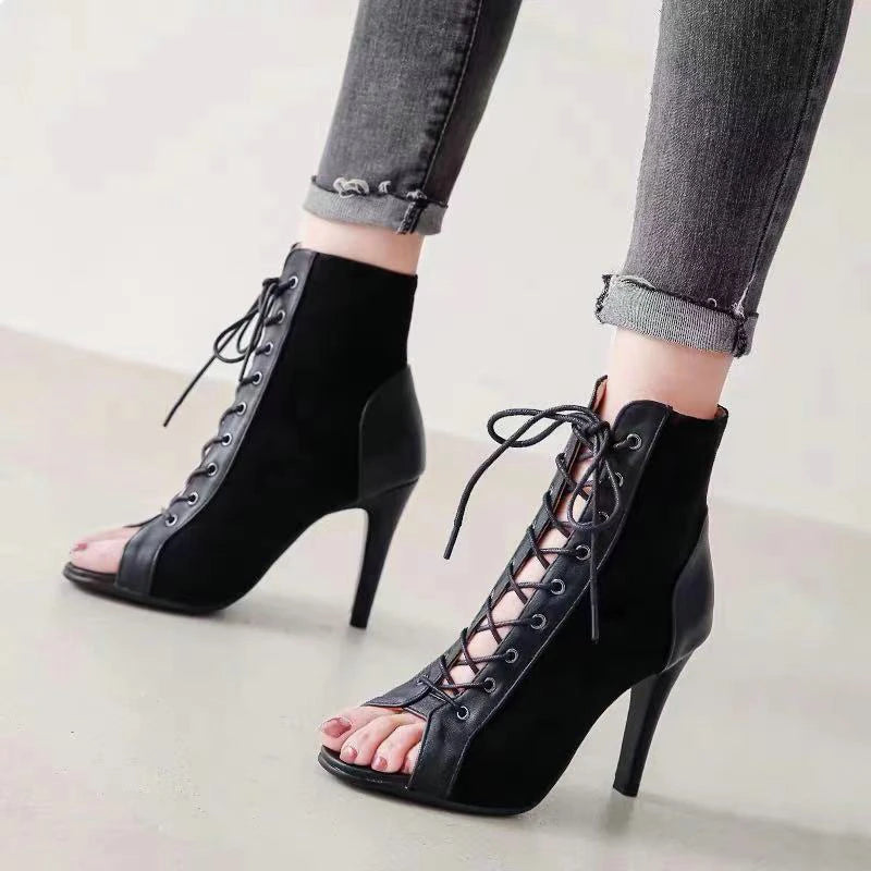 European Style Sexy Thin High Heels Jazz Dance Sandals for Women's Open Toe Gladiator Ladies Dancing Heels Shoes Black Size 47