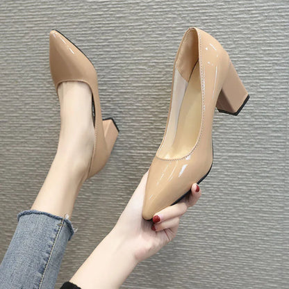 Aphixta Classics 7.5cm Square Heels Patent Leather Shoes Woman Pointed Toe Pumps Sapato feminino Work Party Shoes Plus Size 48