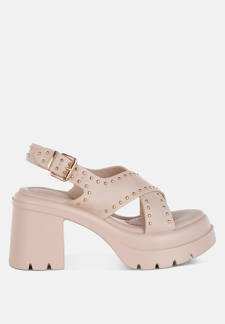 Nambo Stud Embellished Block Heel Sandals