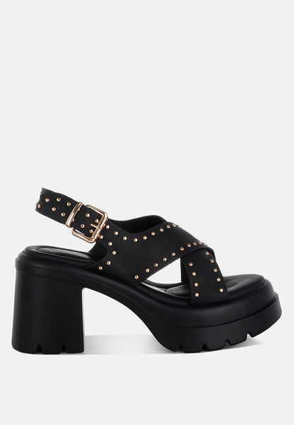 Nambo Stud Embellished Block Heel Sandals