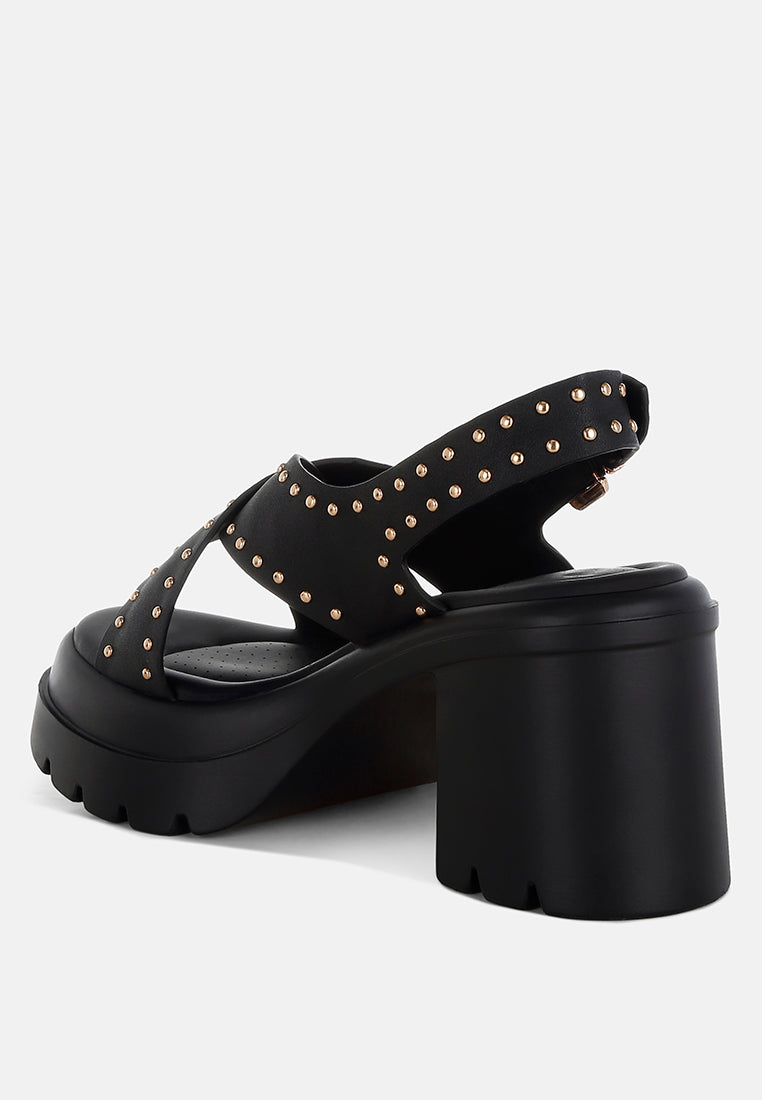 Nambo Stud Embellished Block Heel Sandals