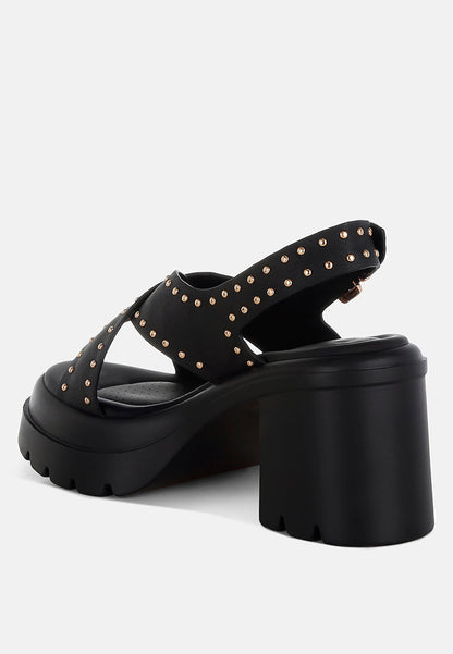 Nambo Stud Embellished Block Heel Sandals