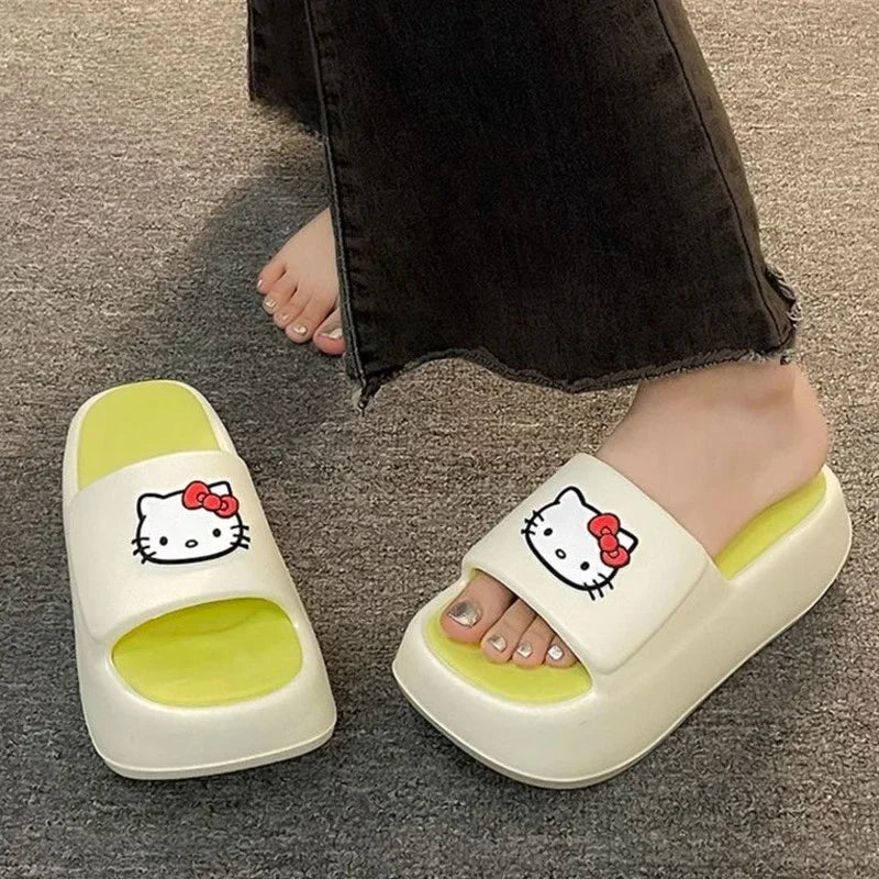 Sanrio Hello Kitty Modern Style High Heels Slippers for Women Y2k Cute Cartoon Home Shoes Summer New Beach Anti Slip Slippers