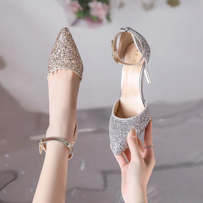 2025 New Woman Pumps Luxury Sequins High Heels Summer Women Party Shoes Fashion Sexy Gold Sliver Stiletto Heels Ladies Sandals