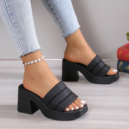 Elegant Women Platform Slippers Women Summer High Heels Leather Female Outdoors Non-slip Casual Beach Heels Sandals Ladies Shoes