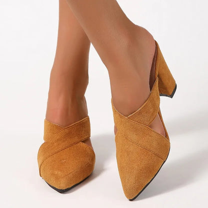 Women Leopard Heels Slippers Summer Fashion Suede Cross Strap High Heels Big Size Ladies Elegant Pointed Toe Slingback Sandals