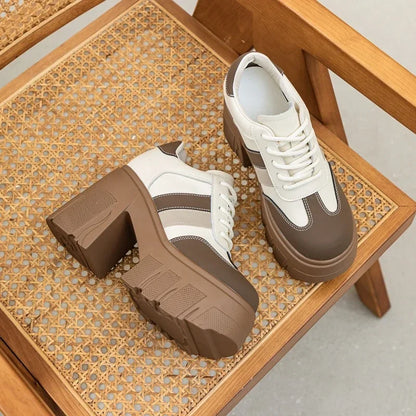 High Heels Ladies Spring New 11cm Fashion Women's Shoes Platform Genuine Leather Lace-up Ladies Shoes