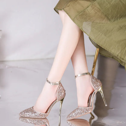 2025 New Woman Pumps Luxury Sequins High Heels Summer Women Party Shoes Fashion Sexy Gold Sliver Stiletto Heels Ladies Sandals