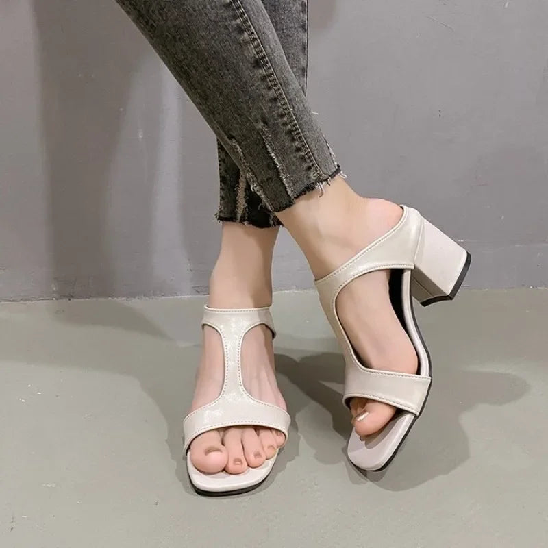 High Heeled Slippers for Women Summer 2025 New Korean Version Stylish and Comfortable Thick Heeled Slippers Woman High Heels