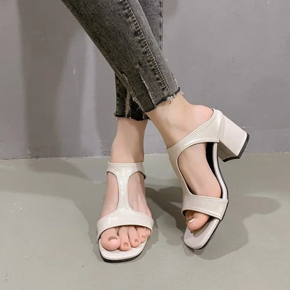 High Heeled Slippers for Women Summer 2025 New Korean Version Stylish and Comfortable Thick Heeled Slippers Woman High Heels