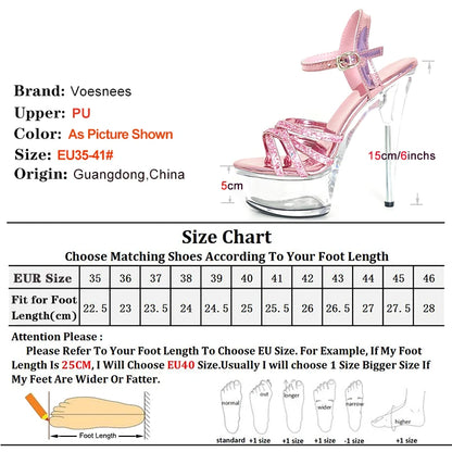 New Women Slippers Fashion Female Models Station Catwalk Show Sexy Crystal Transparent Shoes Summer 15cm Thin High Heels Sandals