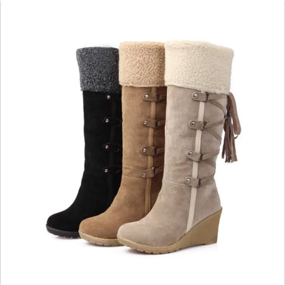 New Slope Heel Warm Snow Boots Comfortable Casual Women's Shoes Winter Cross Strap Fashionable Frosted Boots