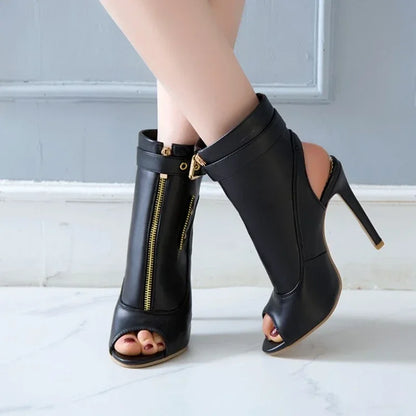 Summer Sandals Zipper Ankle Boots For Women 11cm Stiletto High Heels Shoes Peep Toe Zipper Ladies Big Size 34-50 F1505