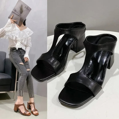 High Heeled Slippers for Women Summer 2025 New Korean Version Stylish and Comfortable Thick Heeled Slippers Woman High Heels