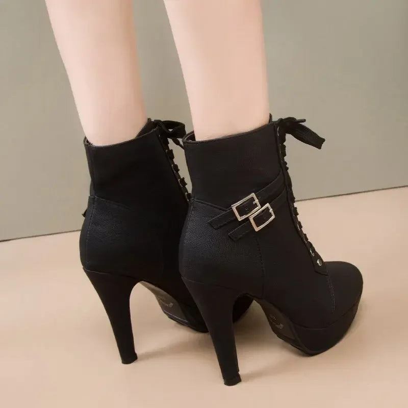 Women Shoes High Heel Platform Boots for Women Fashion Lace Up Heeled Women's Ankle Boots Dress Party Ladies Short Botas 2024