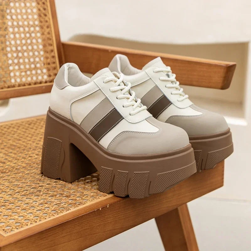 High Heels Ladies Spring New 11cm Fashion Women's Shoes Platform Genuine Leather Lace-up Ladies Shoes