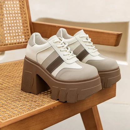 High Heels Ladies Spring New 11cm Fashion Women's Shoes Platform Genuine Leather Lace-up Ladies Shoes