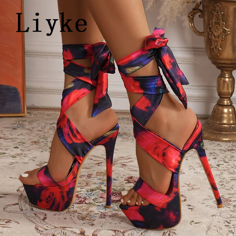 Liyke Summer Fashion Ankle Cross Strap Platform Sandals Women Wedding Banquet Shoes Sexy Open Toe Party Strip Pole Dance Heels