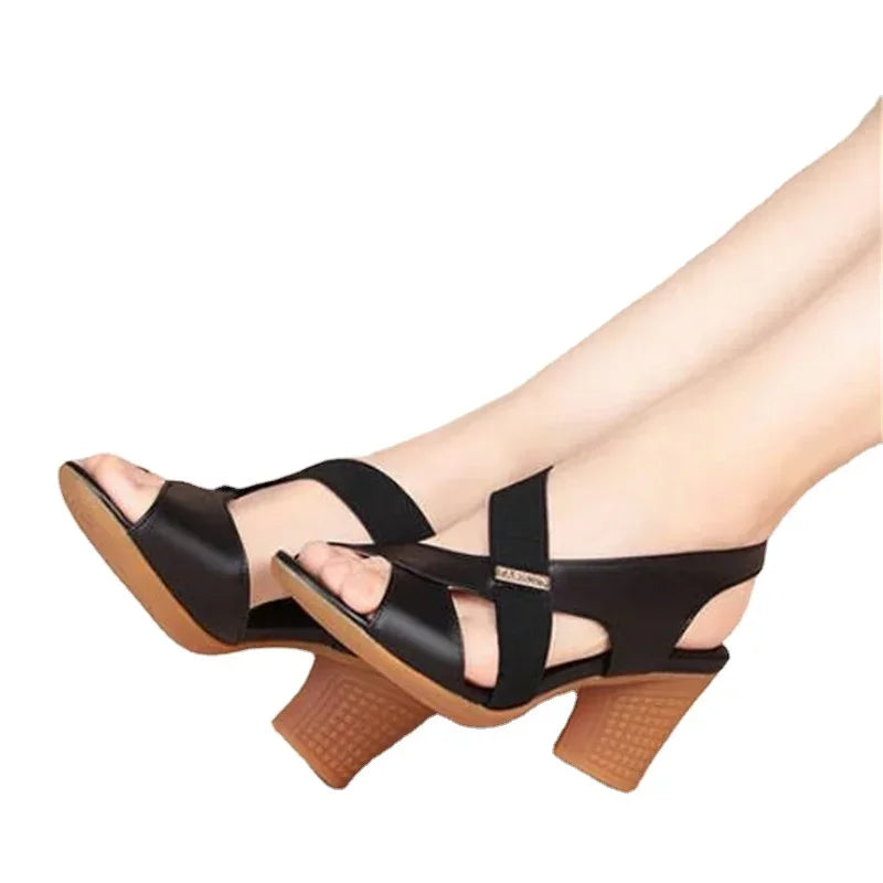 New Mid-heel Sandals Women Summer Shoes Comfortable High Heels Thick Heel Peep Toe Non-slip Soft Bottom Mother Shoes Slip-On