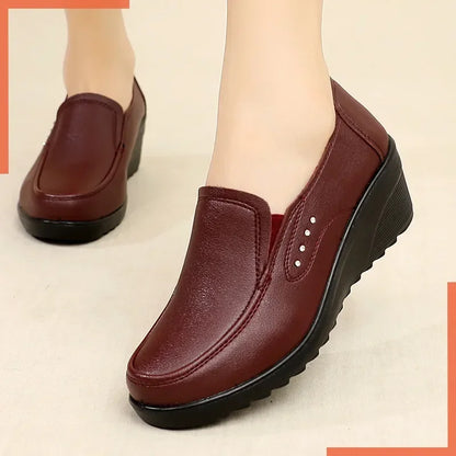 Spring Autumn Women's Wedges Pumps Fashion Pumps Shoes Woman Genuine Leather Wedge Single Casual Shoes Mother High Heels Shoes