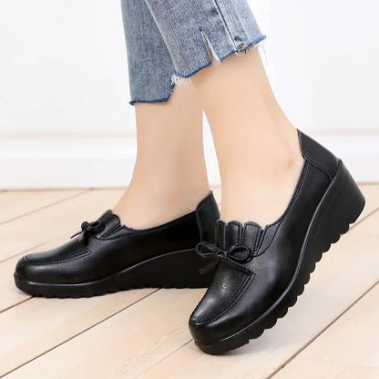 Spring Autumn Women's Wedges Pumps Fashion Pumps Shoes Woman Genuine Leather Wedge Single Casual Shoes Mother High Heels Shoes
