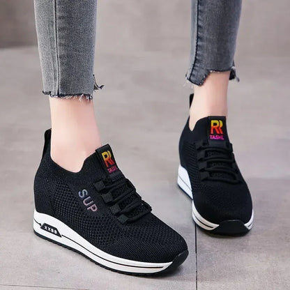 Hot Sale Women Shoes Summer Hidden Heel Wedges White Pink Sneakers Female Platform Breathable Mesh Black Heels Casual Shoe