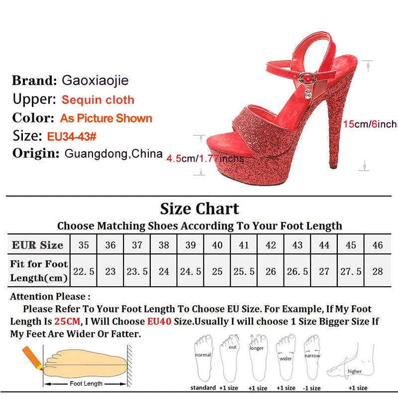 Women Platform 15CM High Heels 2025 New Luxury Sequin Model Runway Shoes Big Size 34-43 Nightclub Party Summer Glitter Sandals