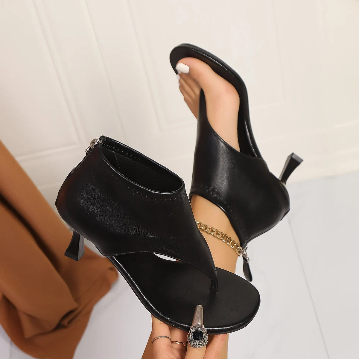 Women Sandals new Fashion High Heels Sandals Women Flip Flops Summer Zipper Soft Sole Roman Shoes Women Temperament Cool Boots