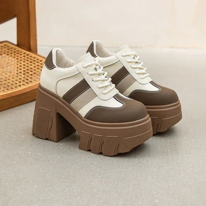 High Heels Ladies Spring New 11cm Fashion Women's Shoes Platform Genuine Leather Lace-up Ladies Shoes