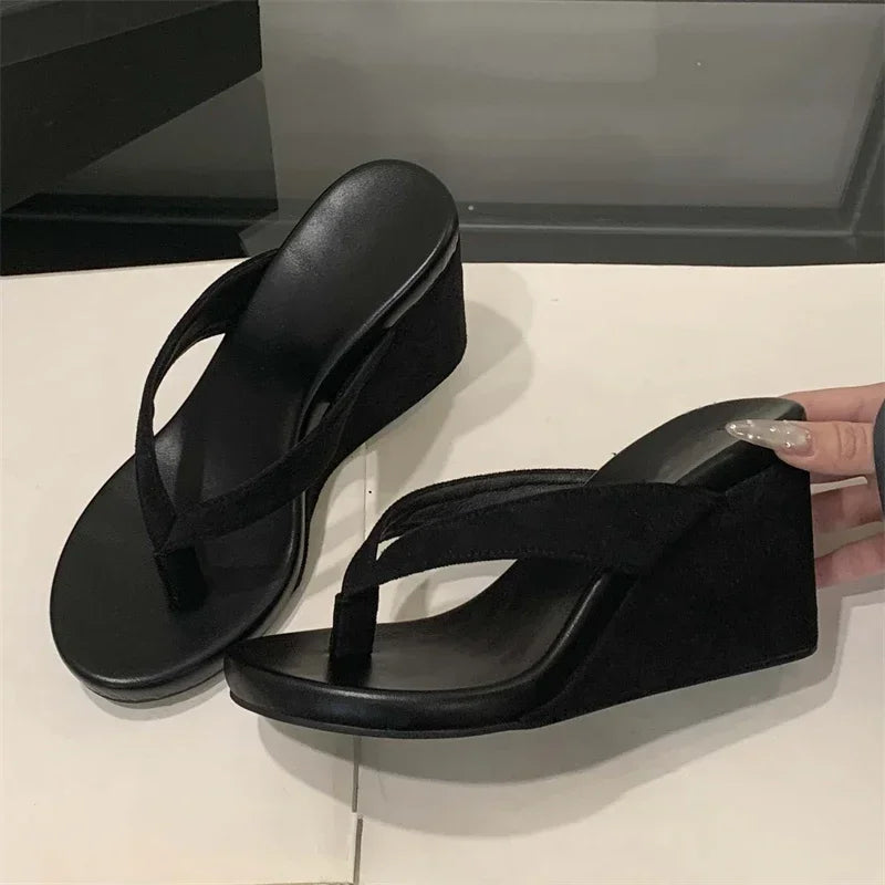 Summer Leopard Print Slides Clip Toe Platform sandals Wedges Women Slippers Fashion Thick Bottom High Heels Flip Flops Shoes