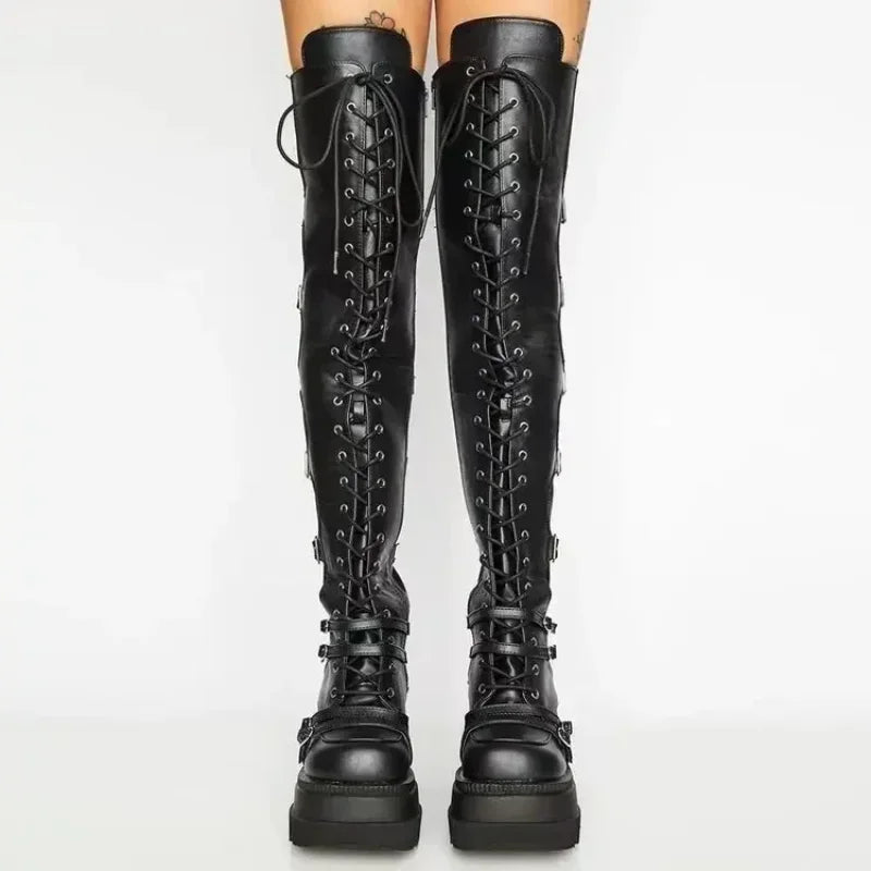 Wedges Long Boots for Women Autumn Winter Over-the-knee Boots Cosplay High Platform Women Boots New High Heel Gothic
