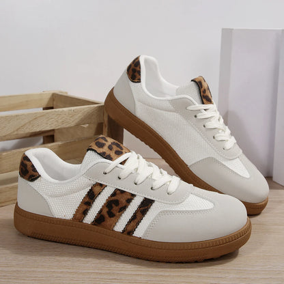 Fashion Leopard Striped Print Sneakers Women 2025 Autumn Non Slip Flat Heels Casual Sport Shoes Woman Platform Trainers Woman
