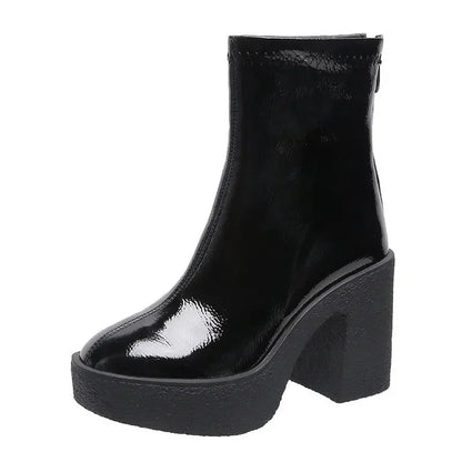 2025 New Platform Women Ankle Boots Leather Fashion High Heels Shoes Trend Designer Classic Chunky Pumps Goth Winter Botas Mujer