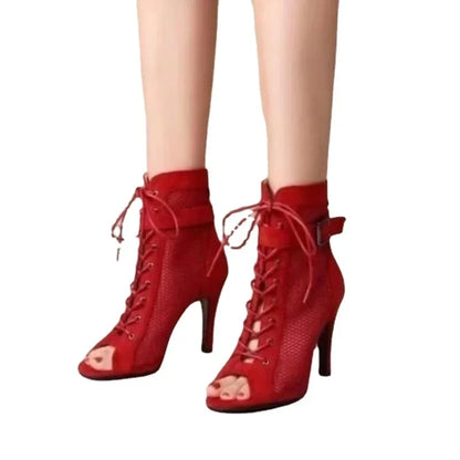 2023 Mesh Summer Ankle Boots High Heels Women Black White Shoes Peep Toe Sexy Lady Boot Party Luxury Thin Heeled Shoe