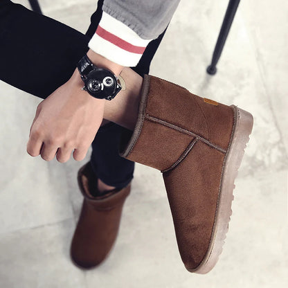 Brown Suede Men's Winter Boots Outdoor Warm Plush Snow Boots Men Fur Ankle Boots for Women Slip On Cotton Shoes botas masculino